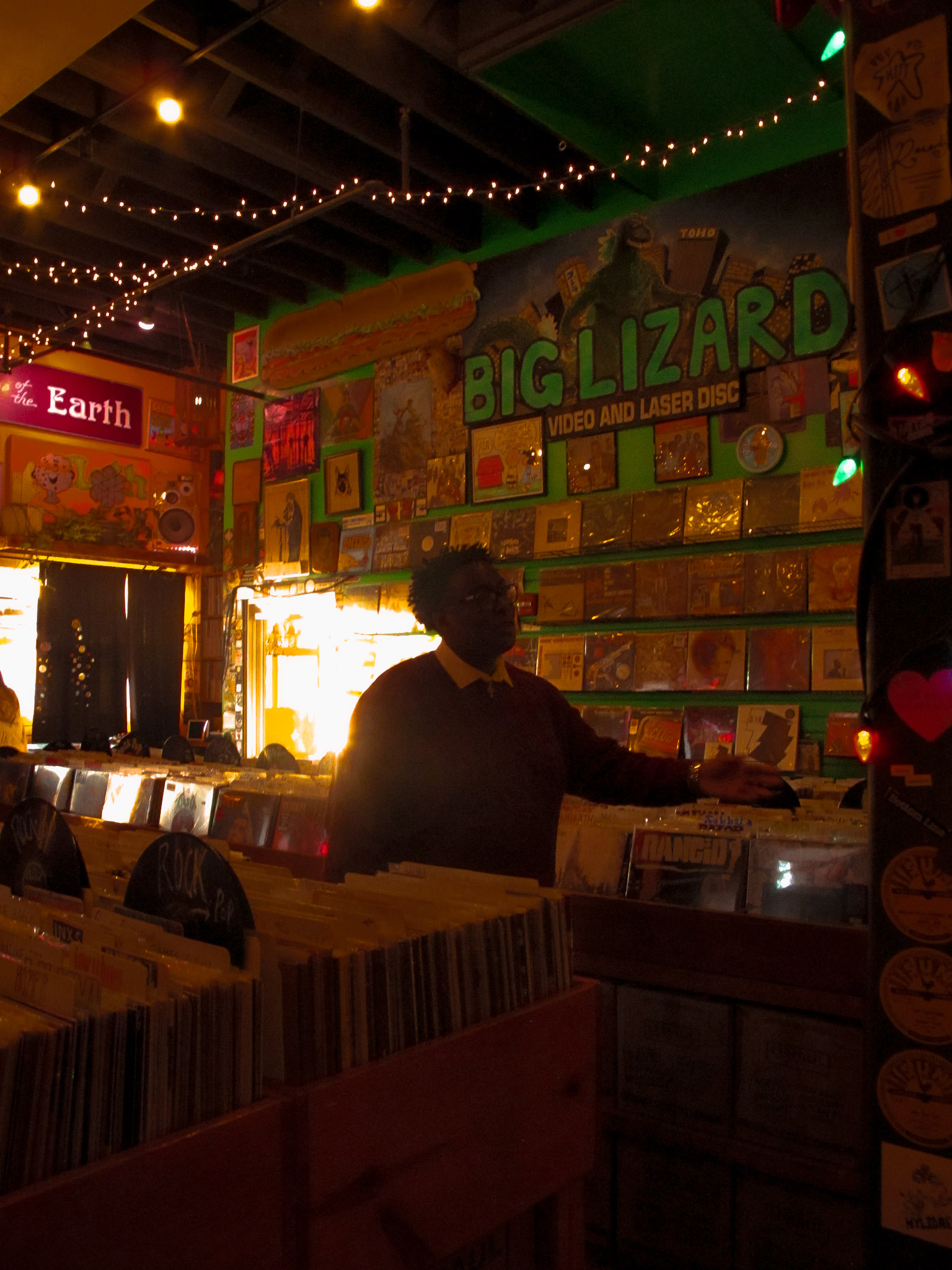 Richard browsing records at a vinyl record shop